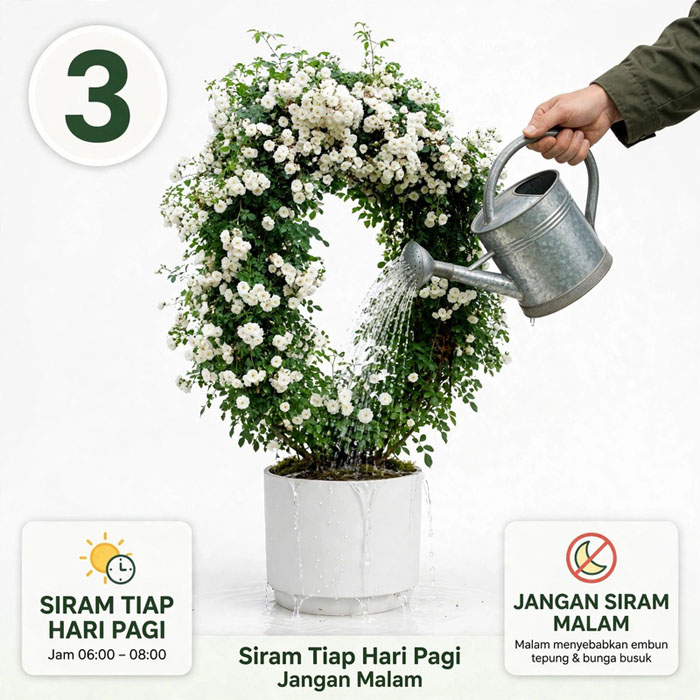 cara siram bunga mawar putih