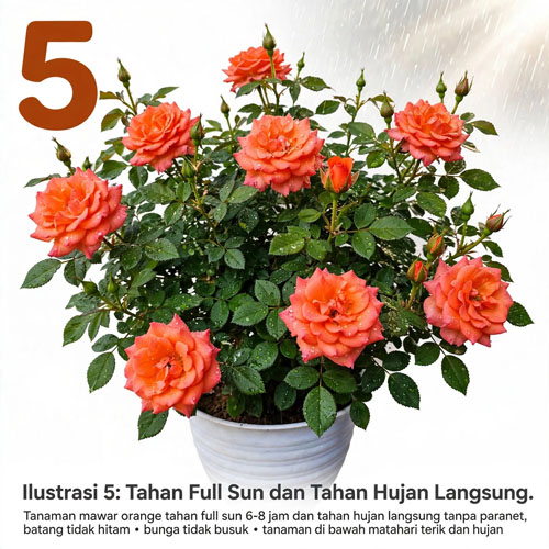 bunga mawar orange besar di pot